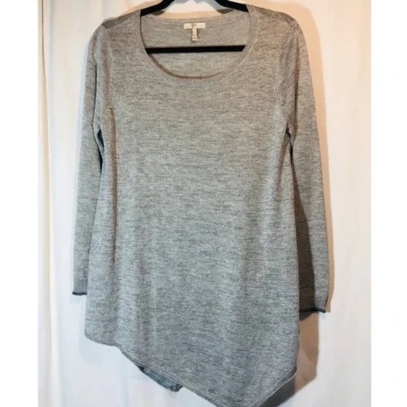 Joie grey & silver metallic asymmetric hem Sz M Tunic Light Sweater - Picture 4 of 7